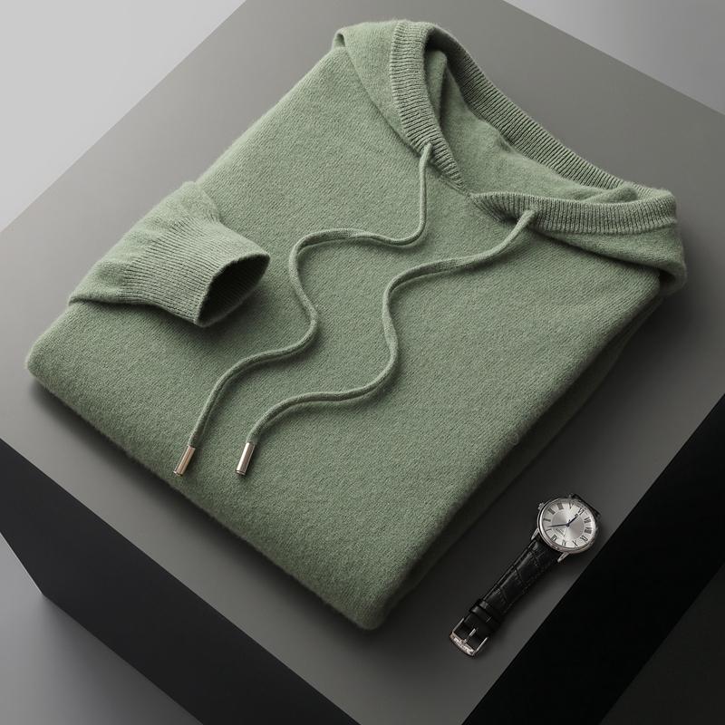 Herrenmode Nahtloser Frühlings- und Herbst-Kaschmirpullover Herren-Kapuzenpullover Einfarbig Gestrickter Woll-Kapuzenpullover Herren