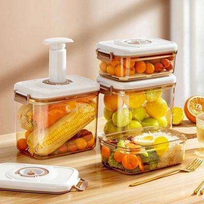 Recipient etanșat în vid, cutie menținere prospețime de uz casnic, recipiente pentru depozitarea alimentelor în frigider, organizatoare de bucătărie pentru fructe cu sistem de scurgere, rezervor