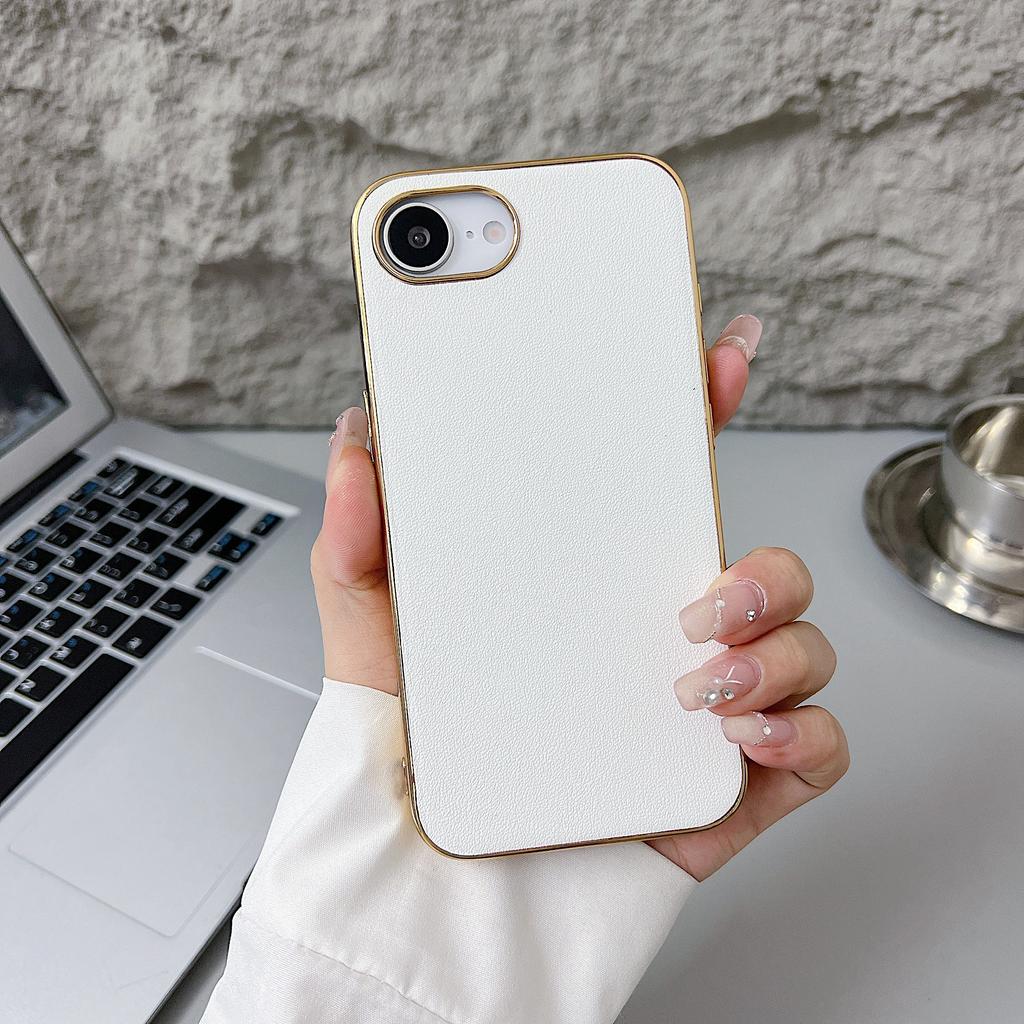 For iPhone 16e Case Nappa Texture PC+PU+TPU Phone Back Cover