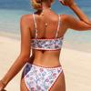 1011 European and American split bikini swimsuit print high waist sexy vacation hot spring bikini women