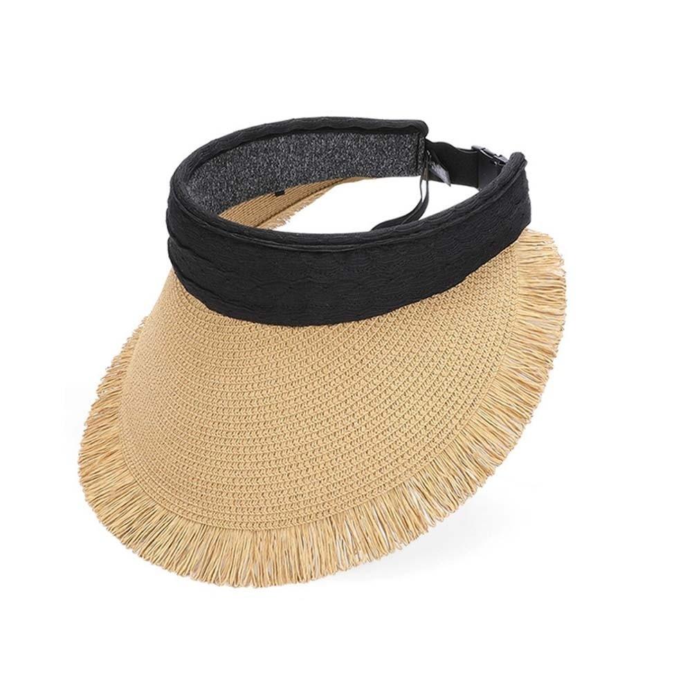 Portable Straw Visor Cap Solid Color Sunscreen Empty Top Hat Folding Sunshade Hat  Travel