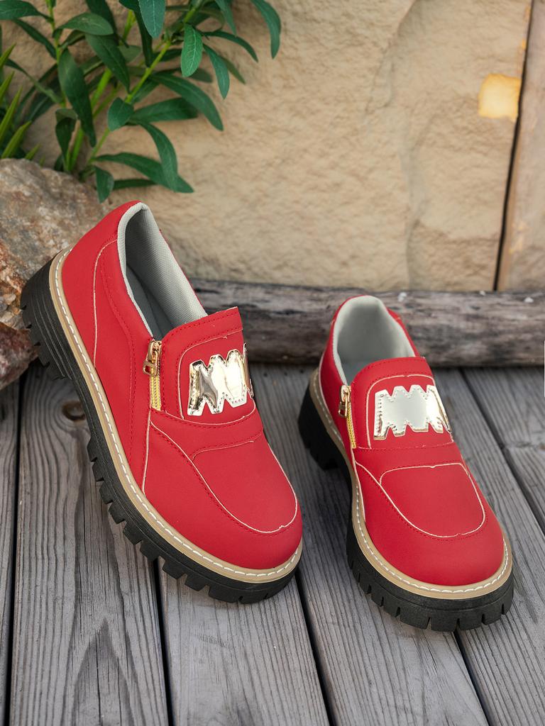 2025 spring and autumn foreign trade new classic M large size zipper fashion loafers casual retro light mouth thick heel single shoes