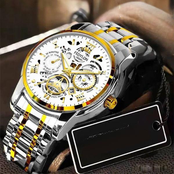 Men's Fully Automatic Mechanical Waterproof Glow-in-the-dark Calendar Trend Student Belt Watch Hollow Quartz Business