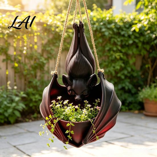 Creative Bat Shaped Flower Pot Hanging Plant Pot Halloween Planter 3D Printed Gothic Small Planters for Windowsill Holder Indoor Outdoor Home Garden