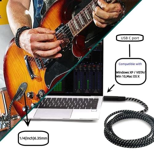 USB Typ-C Gitarrenkabel, 2M Typ-C auf 6,35mm Stecker Adapter für Musikinstrumente, Kompatibel mit iPhone 17/16/15, iPad Pro, iPad Air 5/4, iPad 10, S