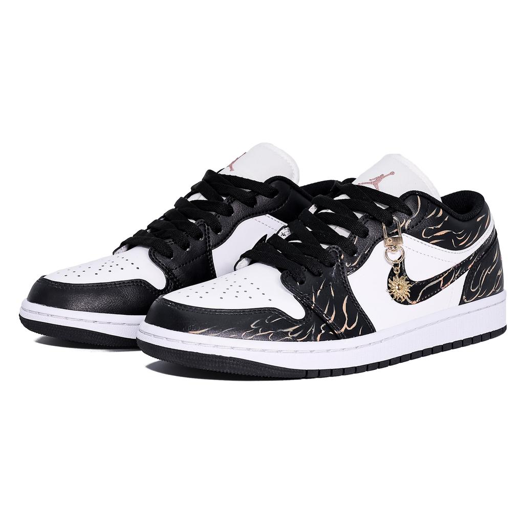 Jordan Air Jordan 1 Nízké boty Odolné proti oděru Vintage Basketbalové boty Unisex Zlatá Černá 553558-165(Tým1375-)