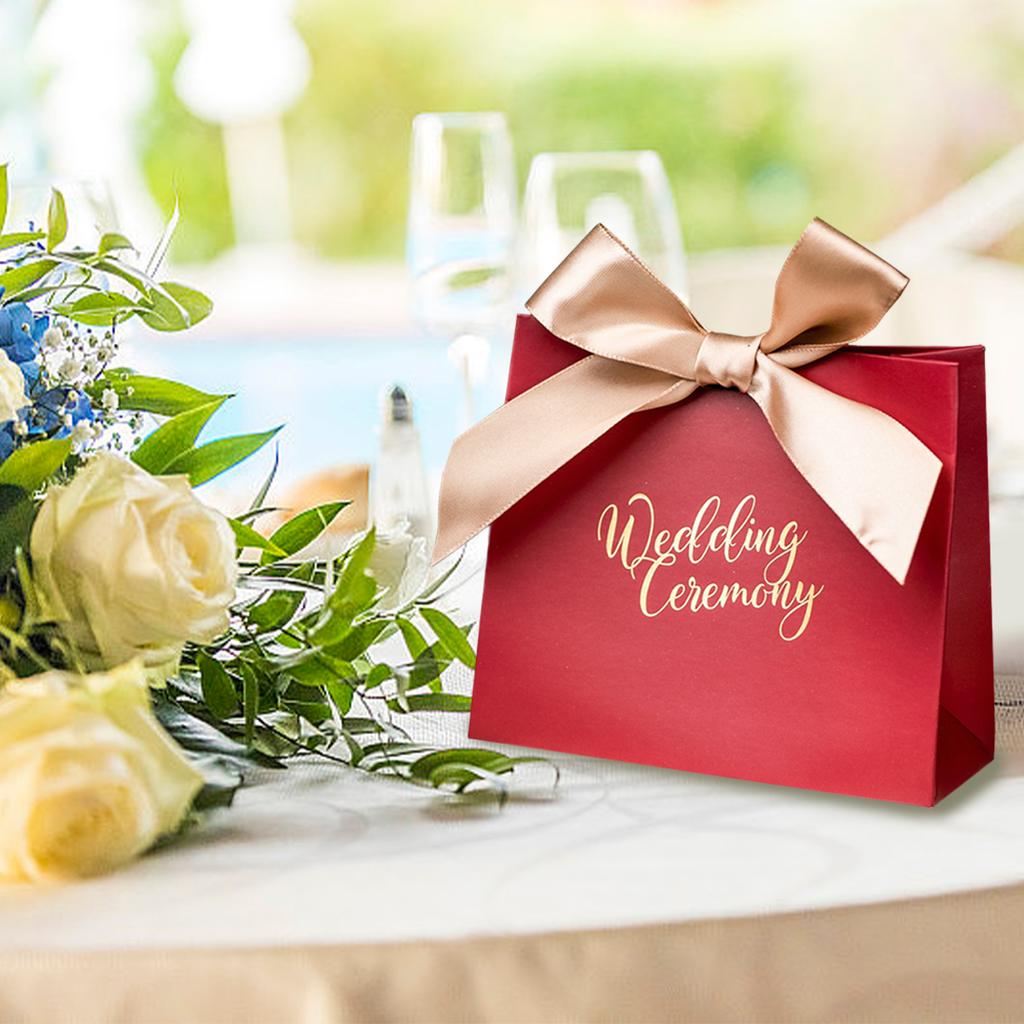 10Pcs Red Mini Sweet Boxes with Ribbons Wedding Candy Boxes Cookie Snack Wrapping Case for Engagement Christmas Party Favor