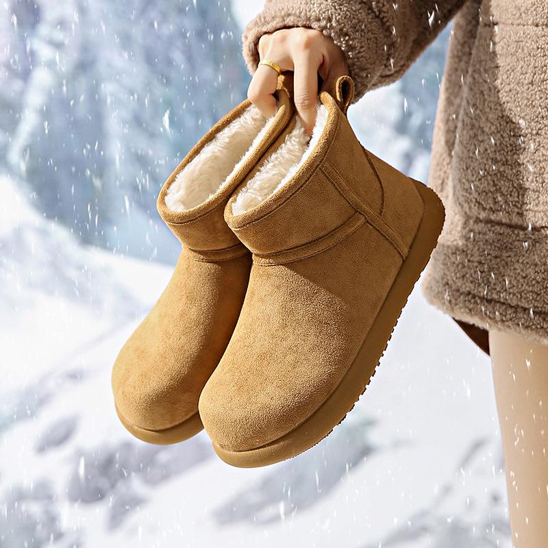 Women's Large Size Soft Sole Cold Resistant Winter Warm Anti-slip Fur One Snow Boots Padded Lined Ankle Boots Anti-slip Sports Cotton Boots