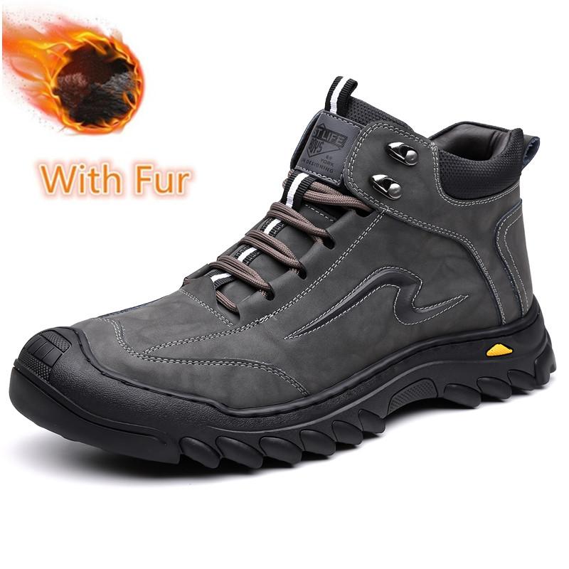 Fashion Men Walking Shoes Winter Thermal Motorcycle Boots for Men Leather Riding Ankle Boots Outdoor Trekking Shoes Non-Slip Men's Boots