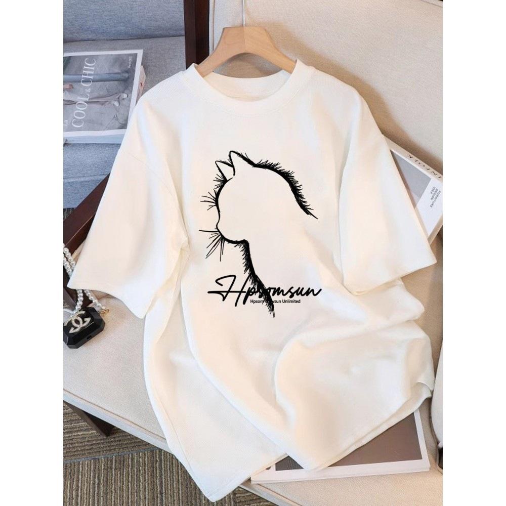 Pure cotton black short-sleeved women's t-shirt new popular summer unique design niche top loose t-shirt