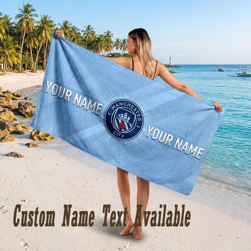 Manchester City Design Strandtuch Mit individuellem Text Großes Handtuch für den Strandurlaub