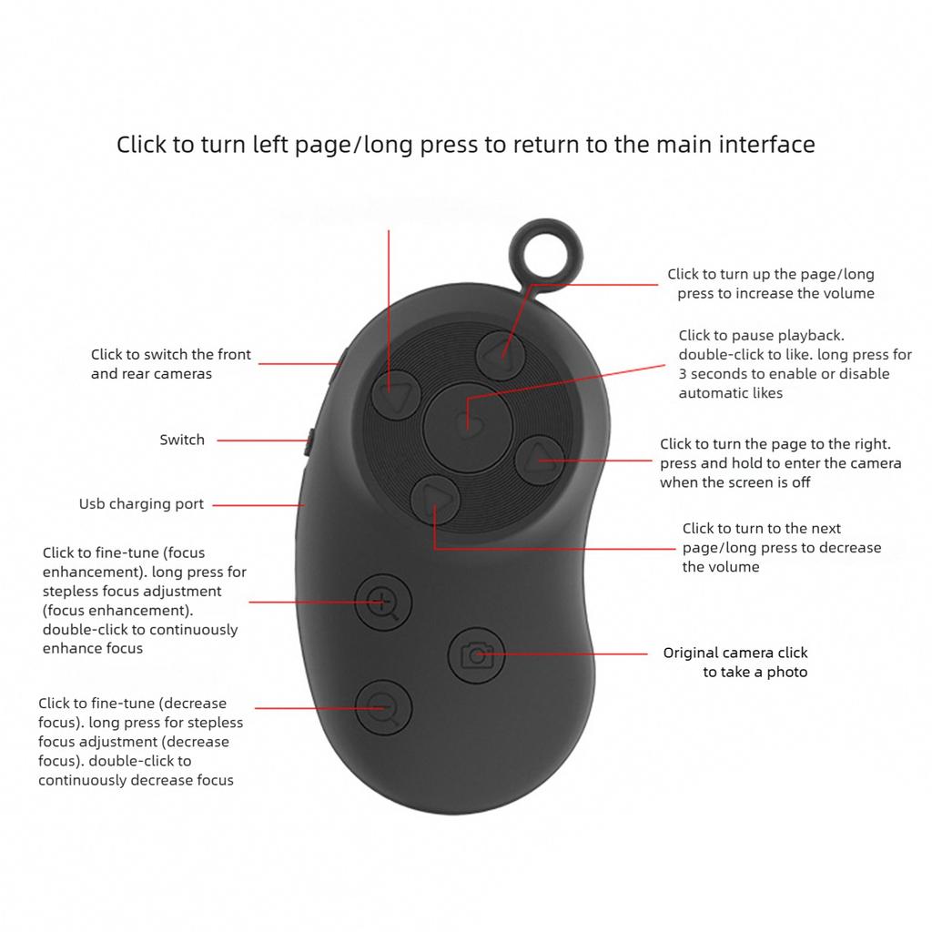 Multipurpose Phone Remote Type C Charging BLE5.0 Connection Intelligent Button Layout For Digital Content Creation