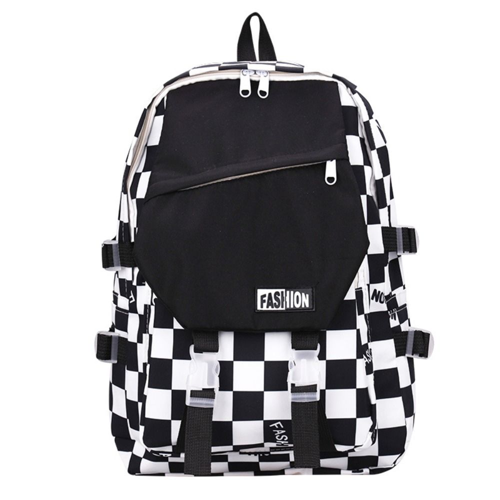 Nylon Checkerboard Plaid School Bag Multi-pocket Students School Bags  Travel Daily