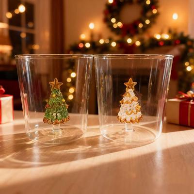 Becher aus hochborosilicatglas, hitzebeständig, 3D-Hohlform, Weihnachtsbaum-Trinkgeschirr