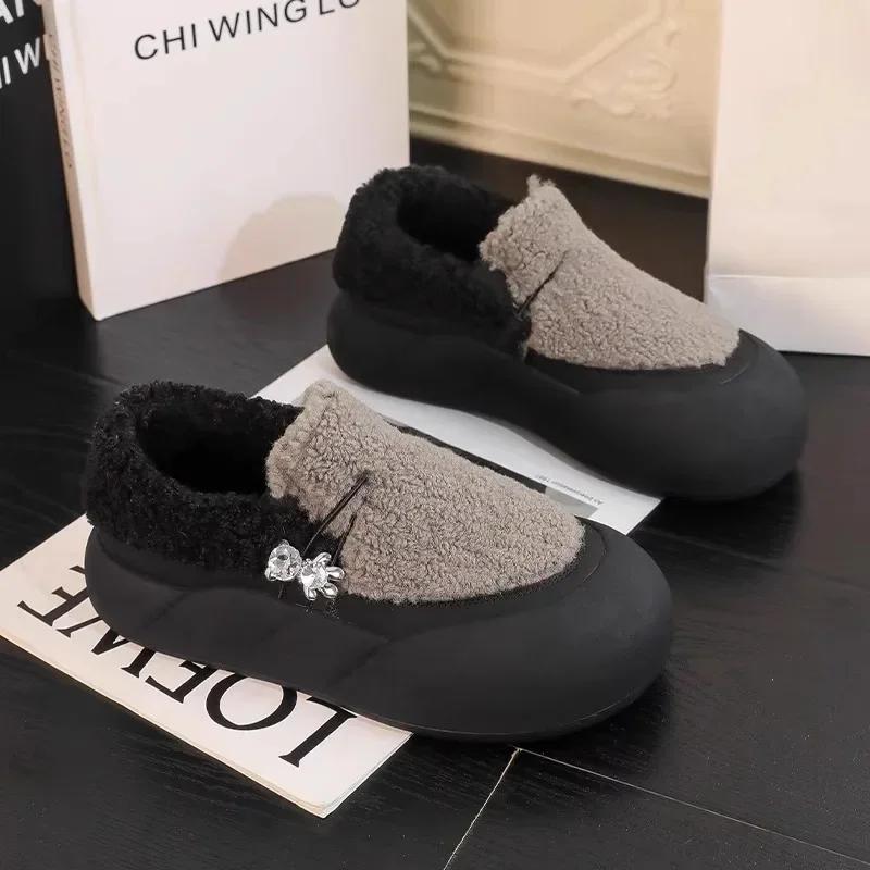 fashion Warm Flats Cotton Sneakers Short Plush Slip-On Platform Shoes for Women Casual Vulcanized Flats Shoes Zapatos De Mujer 2024