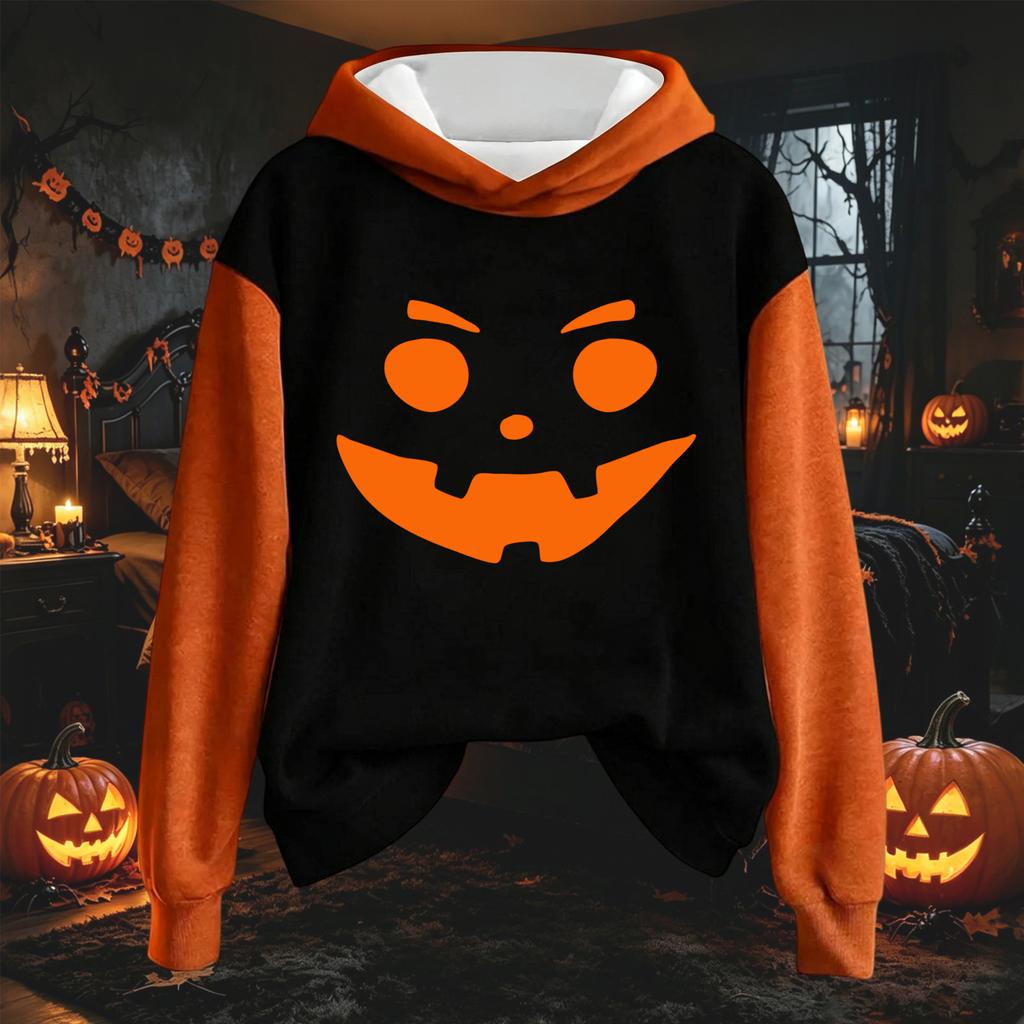 Women's Halloween Print Hoodie Sweatshirt Long Sleeve Pullover with Drawstring
