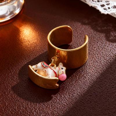 Fashion Enamel Colored Pony Pendant Ring Creative Exquisite Horse Opening Women Pendant Rings Jewelry Accessories Gifts