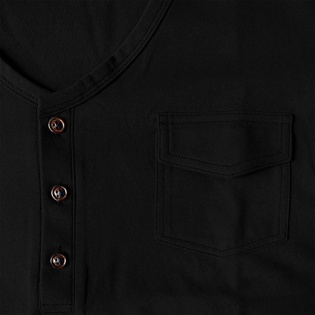 Men's Casual Buttoned Slim Short Sleeve T-Shirt Men's Color Fashion Trendy V-Neck Pocket Top