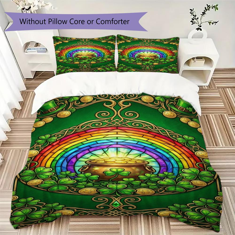 Coins&Rainbows Pattern Bedding uilt Set uilt Cover Pillowcase Home Decoration Birthday Gift (1 * duvet cover + 2 * pillowcase without core)115