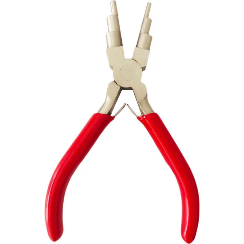 Six-Step Jewelry Wire Pliers Set: Round Nose, Needle Nose, 6-Step Loop, Bent Nose, and Nylon Pliers.