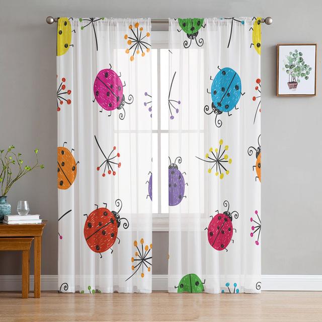 Cartoon Ladybug Curtain Funny Animal Translucent Voile Curtains Bedroom Living Room Balcony Decor Tulle With Sheer Polyester Perfect For