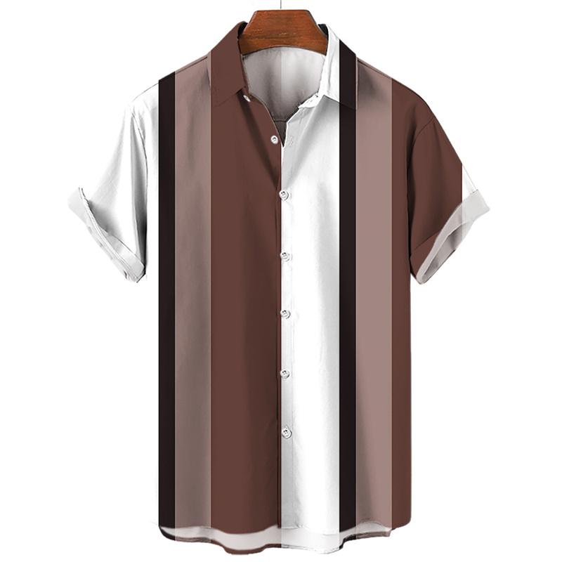 Men's Hawaiian Shirt Summer Stripe Printed Short Sleeved Shirts Lapel Button Large Men Street Clothing Fashion Casual Social Top