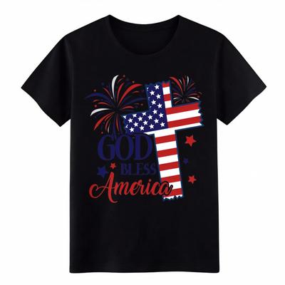 God Bless America Flag Cross T-Shirt, 4th of July Patriotic Christian Tee