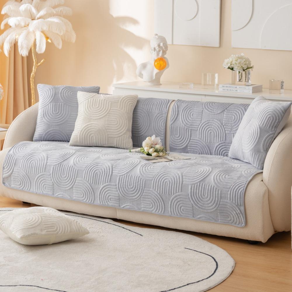Winter Sofa Slipcover Thickened Flannel Quilted Anti Slip Couch Cover Solid Color
