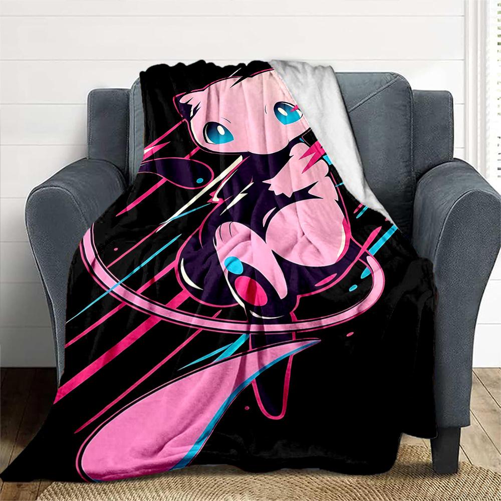 1PC Mew Artwork Pokemon Outdoor Blanket Lightweight Flannel, Soft & Warm, All-Season Use for Sofa, Outdoor, Camping, Living Room, Office35