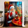 Santa Enjoying a Festive Tea Moment Patterned Flannel Blanket Perfect for the Bedroom Living Room, Sofa, or a Little Nap