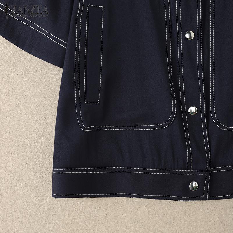 ZANZEA Women Casual Turn Down Collar Summer Short Sleeve Blouse