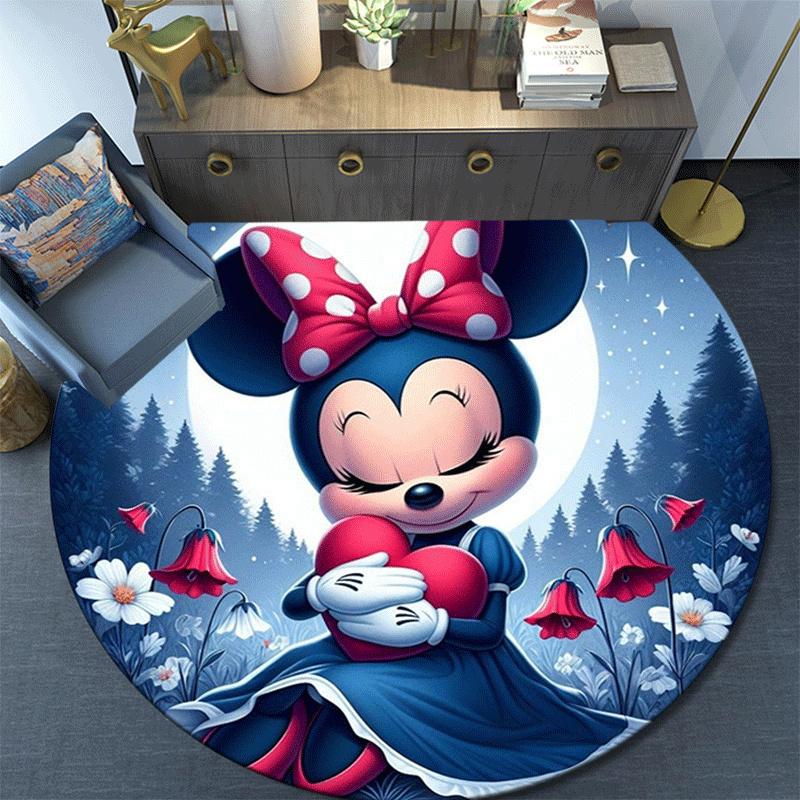 1pc Minnie Round Area Rug - Non-Slip, Machine Washable Polyester Carpet for Living Room & Bedroom Decor