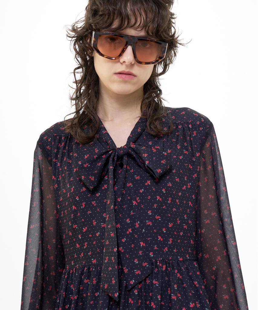 Bikwaieos Maxi Tie Neck Dress_Black Red