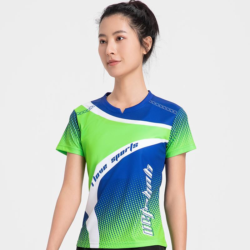 Badminton Clothes Outfit Short-Sleeved Mens and Womens Running Top Red Blue Green Table Tennis Athleticwear Quick-Drying