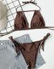 Kvinners ensfarge Sexy Split Badedrakt Side Tie Bikini Sett