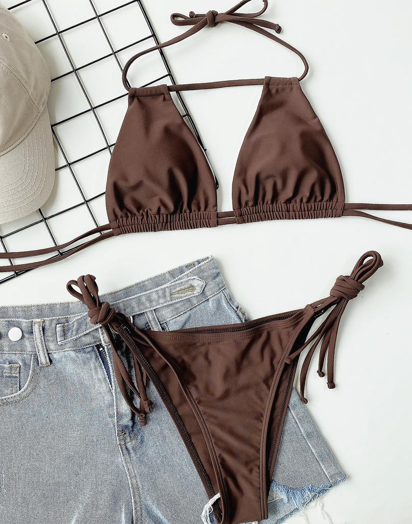 Kvinners ensfarge Sexy Split Badedrakt Side Tie Bikini Sett