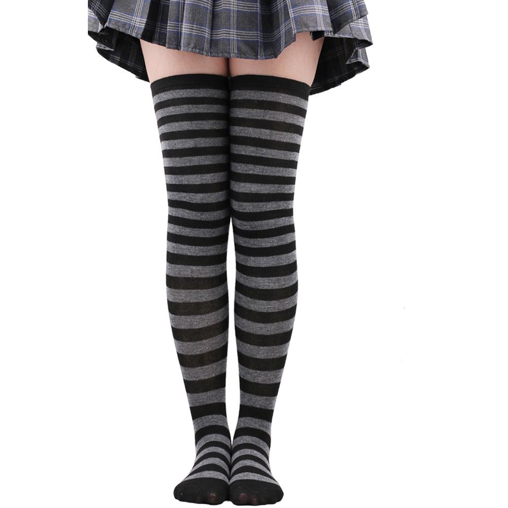 Women's Zebra Striped Thigh-High Socks: Japanese & Korean Style Over-the-Knee Halloween Cosplay Performance.