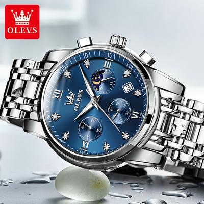 Pánské hodinky Móda Jednoduchost Multifunkční Chronograf Vodotěsné náramkové hodinky Luminous Moon Phase Luxusní Quartz hodinky