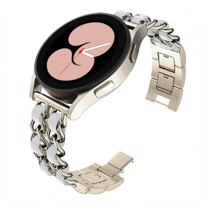 22mm 20mm Leather+Metal Strap for Samsung Galaxy Watch 7 6 5 4 40mm 44mm Replaceable Bracelet for Huawei Watch GT6/5/4 46mm Band