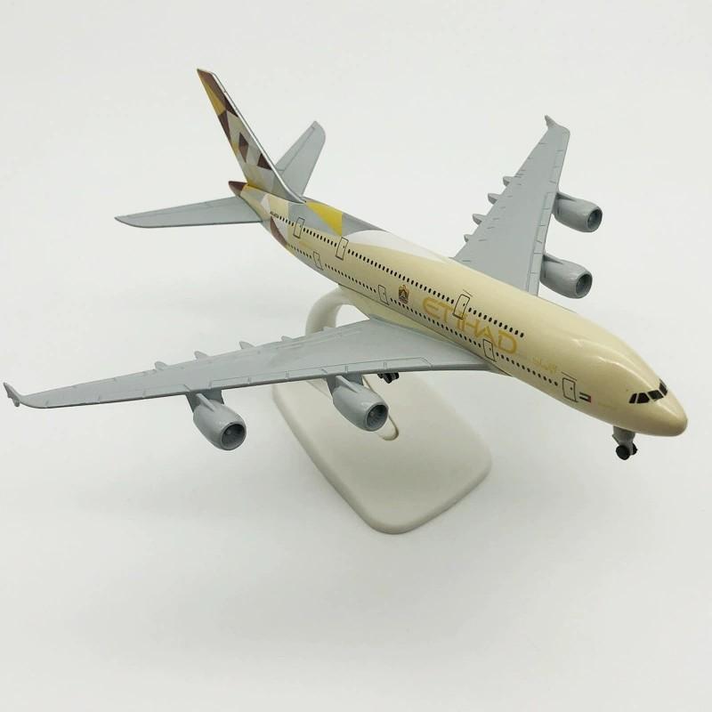 20CM A380 Etihad Airways Diecast Alloy Aircraft Model Model With Wheel Airplane Stand Collectible Display Decor
