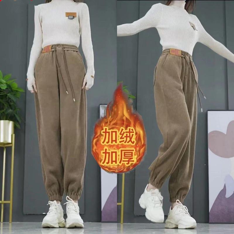 Fleece and thicker autumn and winter large size high waist outer wear warm casual footwear sports Harlan Wei pants trousers women's clothing