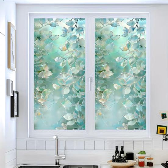 Blumen-Fenster-Sichtschutzfolie Blattmuster Sichtschutzfolie Statisch Haftend Abnehmbar Dekoratives Fensterfolie für Zuhause Badezimmer Küche
