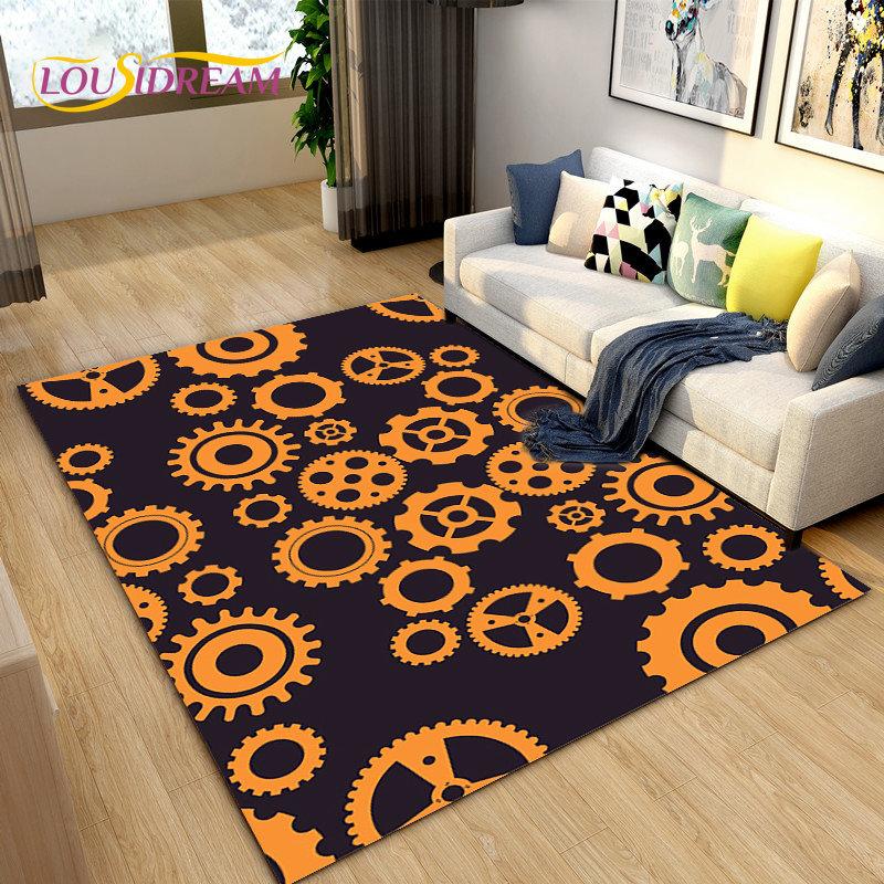 3D Steampunk Mechanical Cogs Gears Area Rug Large,Carpet Rug for Living Room Bedroom Sofa,Kitchen Doormat Non-slip Floor Mat