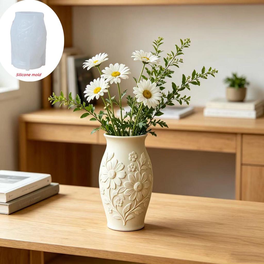 Embossed Flower Vase Silicone Mold for DIY Resin, Plaster, Cement
