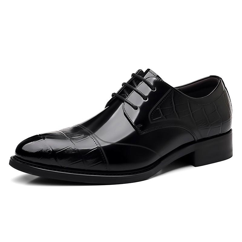 Mens Genuine Leather Oxford Shoes Crocodile Embossed Carved Detail Breathable Formal Footwear Wedding