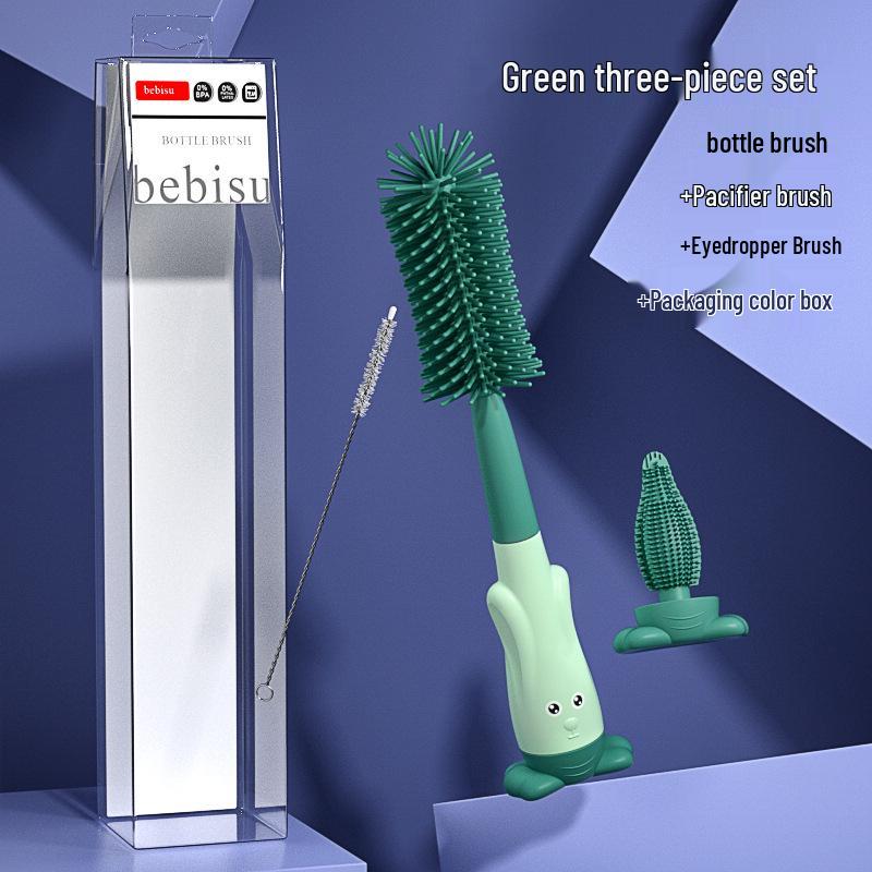Rotating Silicone Baby Bottle, Nipple, & Straw Cleaning Brush Set