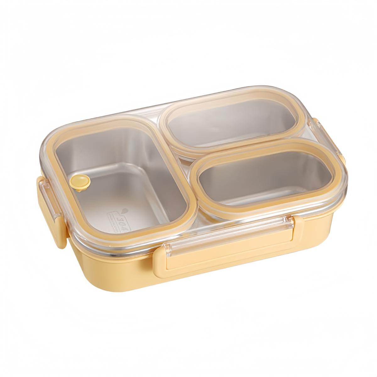 

Stainless Steel Lunch Box Leakproof Design with 3 Compartments for Office For Outdoor School Use 25 oz Capacity жовтий