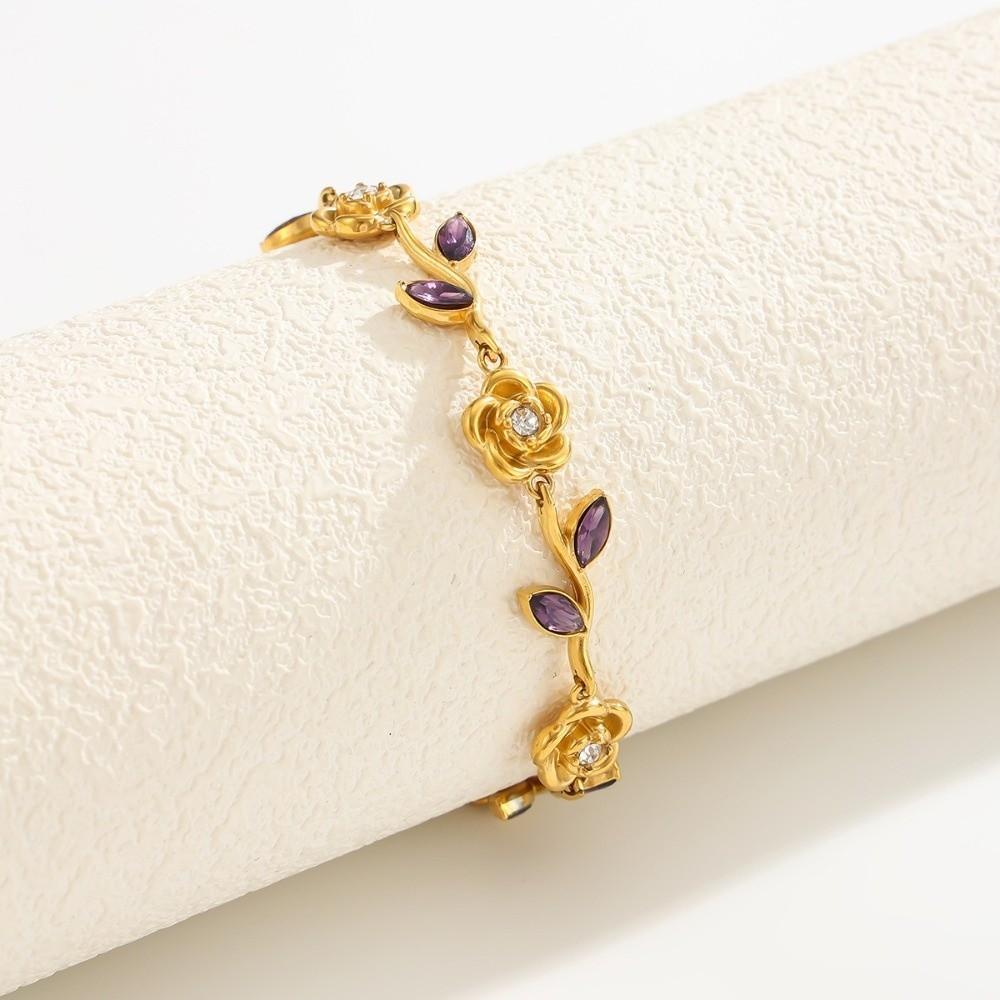 18K Gold Plated Stainless Steel Rose Bracelet Stackable Wrist Jewelry Stackable Layering Look