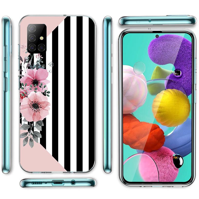 Black White Stripes Flower Cover Phone Case For Samsung Galaxy A12 A22 A32 A52 A72 A02S Phone Case Note 20 Ultra 10 S10 Plus A51
