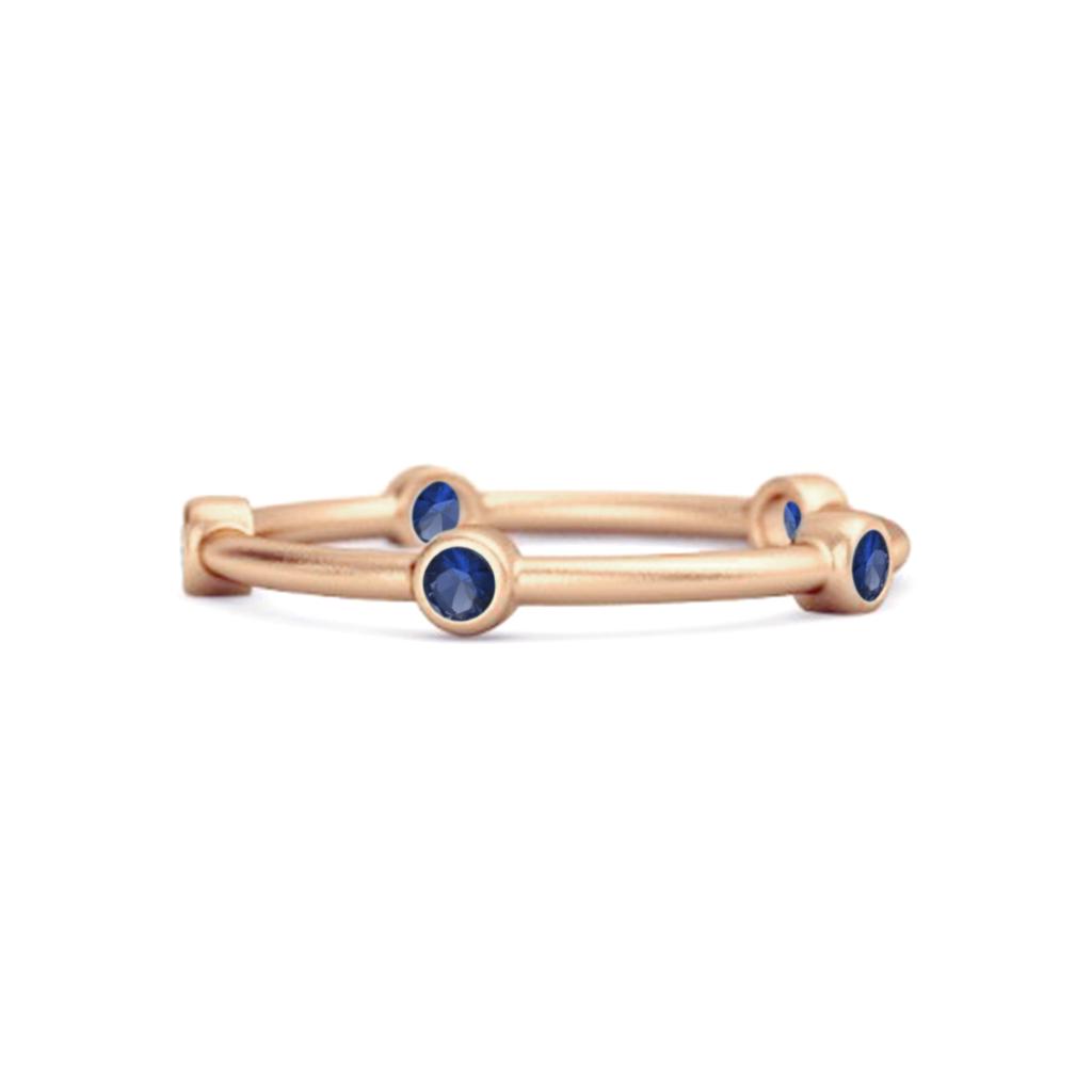 925er Sterlingsilber Roségold Vergoldet Stapelbar Ehering Blauer Saphir Fünfsteinring